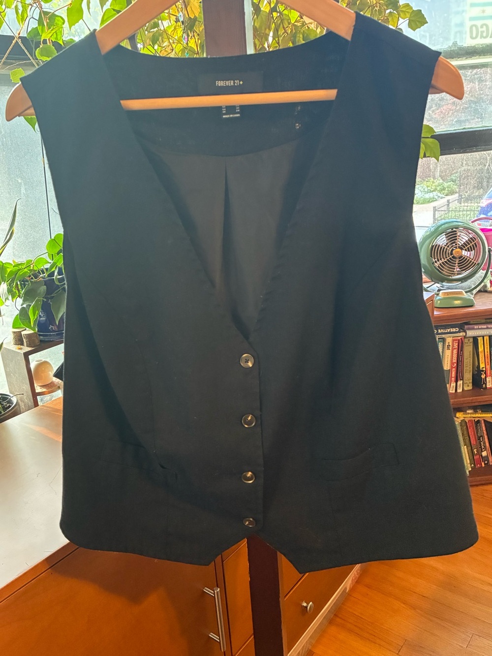 Forever 21 Black Button Vest with V-Neck